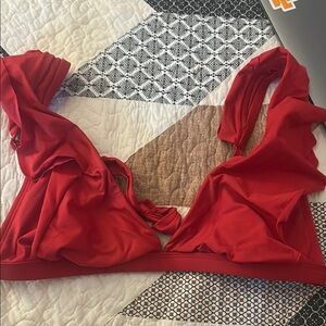 Red Ruffled Bikini Top with Wide Straps